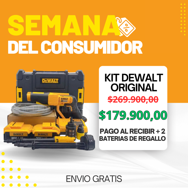 KIT ORIGINAL DEWALT: Hidrolavadora Portatil + ACCESORIOS  + 2 baterias de regallo 48V - CIERRE DE LA TIENDA